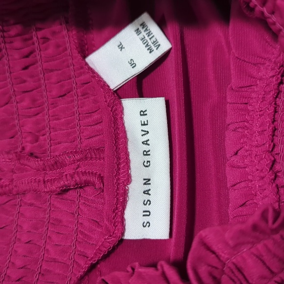 Susan Graver smock neck fuschia blouse - Picture 3 of 8